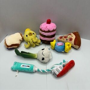 Lot Of 7 Barkbox Plush Dog Squeaky Toys. Food Lot